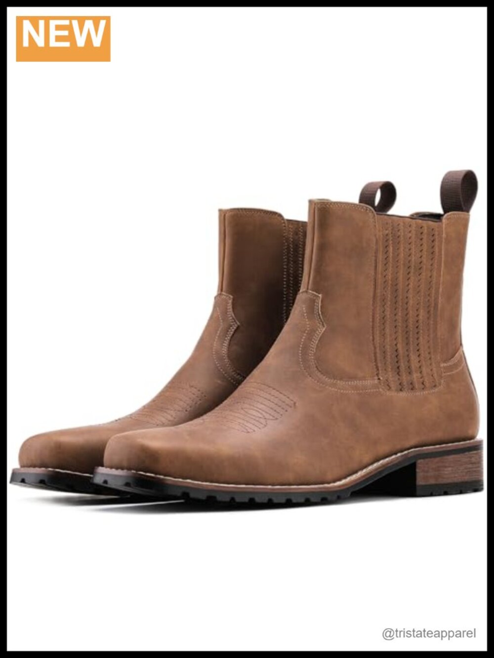 Men's Western Cowboy Boots Square Toe Faux Leather Pull-On Chelsea Boot